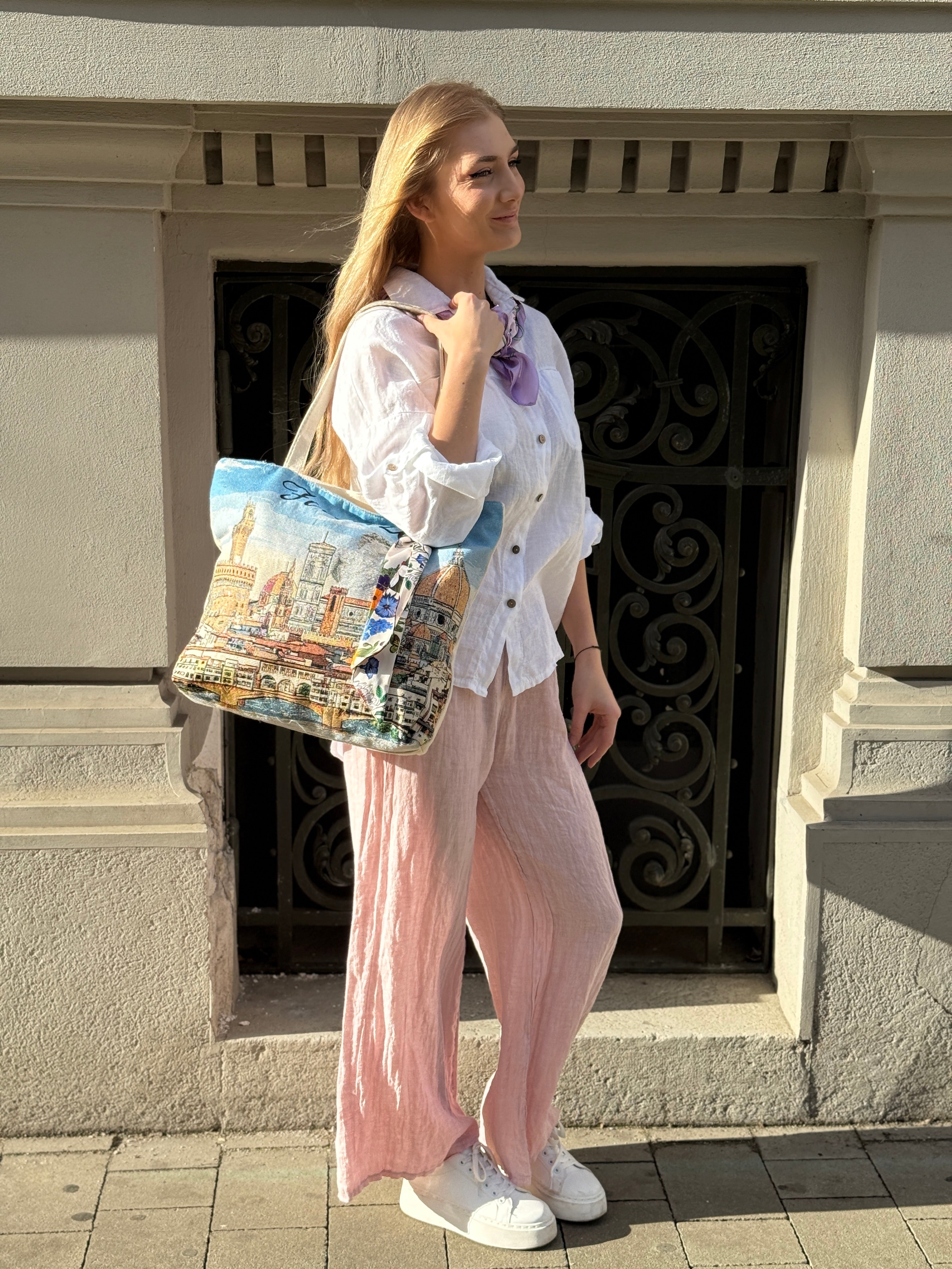 Ružové nohavice 100%LINO