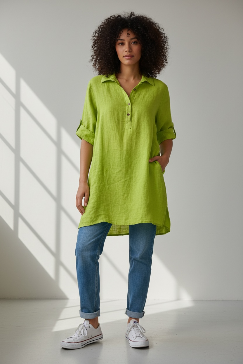 Dress 100% LINO GREEN